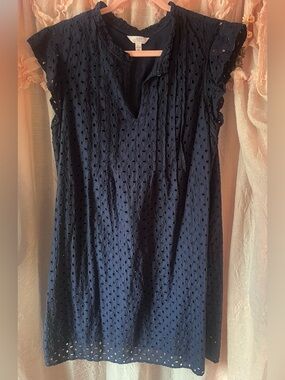 Women’s Navy Eyelet Cap-Sleeve dress
